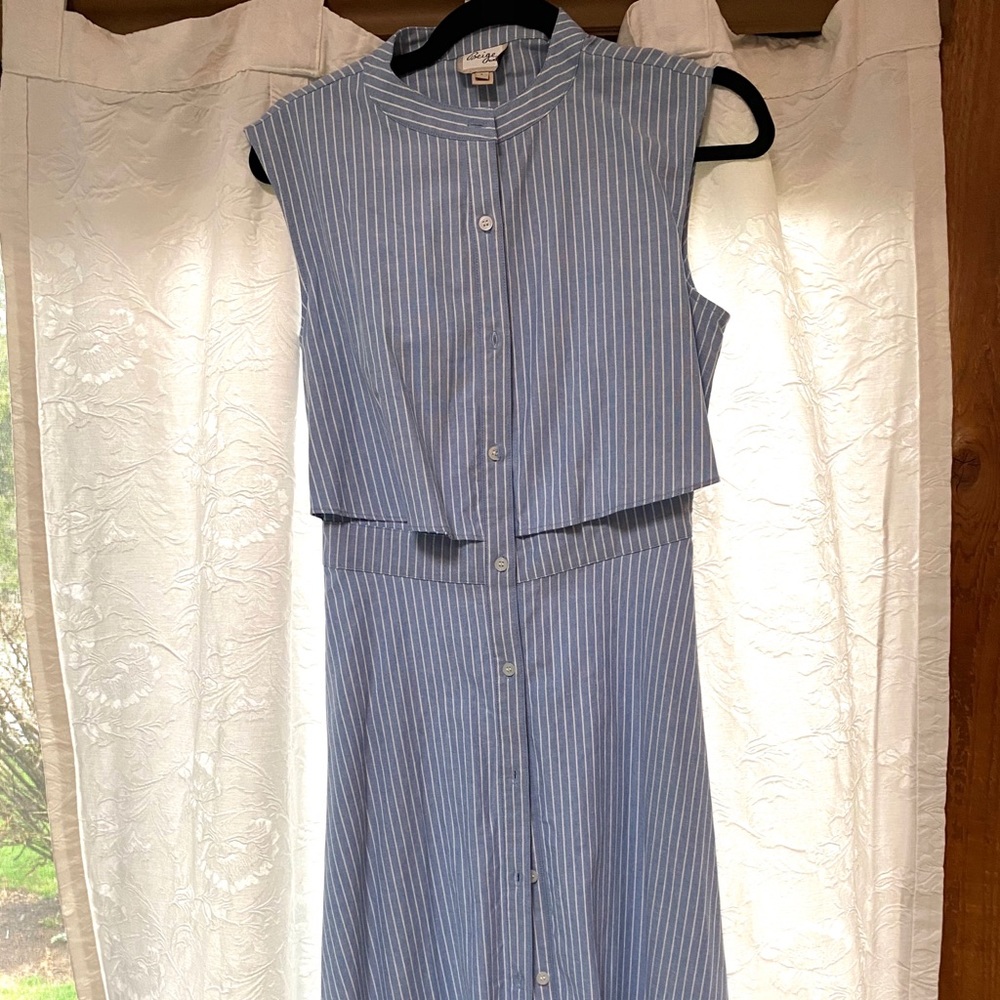 Baby blue Beige by eci sundress with pinstripes